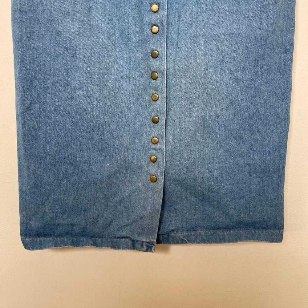 Vintage St & Company Denim Midi Skirt Women 10 Blue Button Front High Waist
